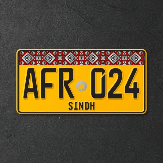 Embossed Sindh Ajrak Yellow Number Plate